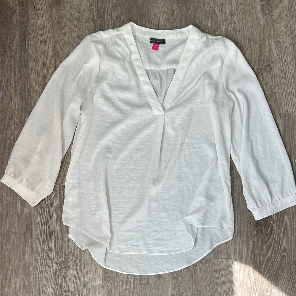 Vince Camino White V-Neck Lightweight Blouse - Womens